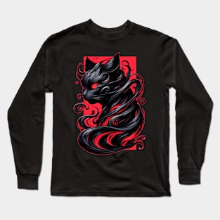 Cool Funny Abstract Art Black Cat Demon Long Sleeve T-Shirt